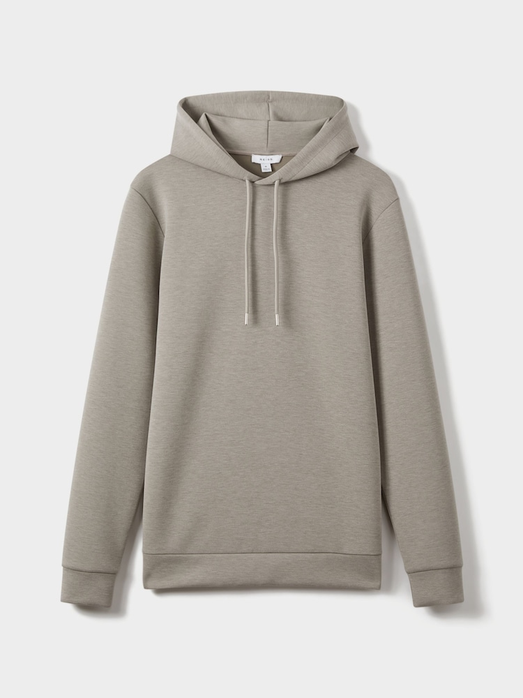 Reiss Taupe Fabien Interlock Jersey Drawstring Hoodie - Image 2 of 8