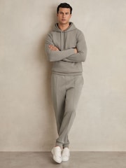 Reiss Taupe Fabien Interlock Jersey Drawstring Hoodie - Image 3 of 8