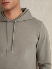 Reiss Taupe Fabien Interlock Jersey Drawstring Hoodie - Image 4 of 8