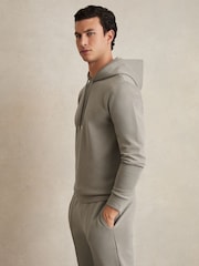Reiss Taupe Fabien Interlock Jersey Drawstring Hoodie - Image 5 of 8