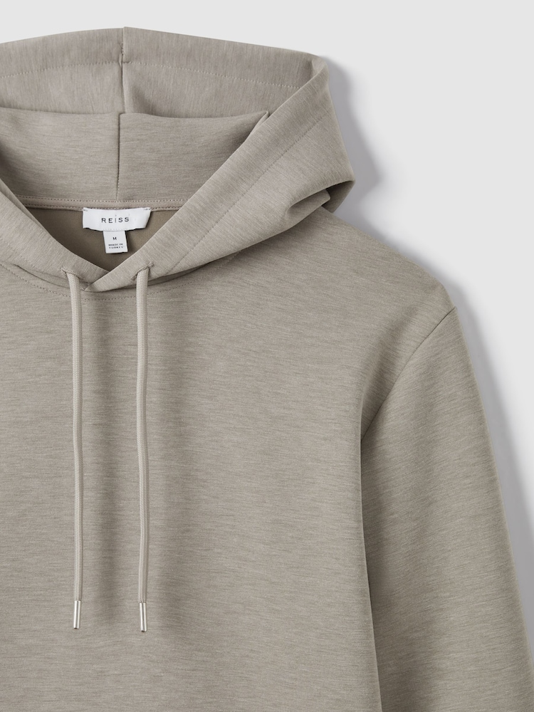 Reiss Taupe Fabien Interlock Jersey Drawstring Hoodie - Image 8 of 8