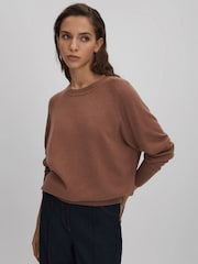 Reiss Dusty Pink Andi Oversized Wool Blend Crew Neck Jumper - Image 1 of 7