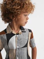 Reiss Tobacco/Navy Levy 9-13 yrs Printed Cuban Collar Shirt - Image 4 of 6