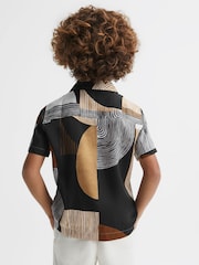 Reiss Tobacco/Navy Levy 9-13 yrs Printed Cuban Collar Shirt - Image 5 of 6
