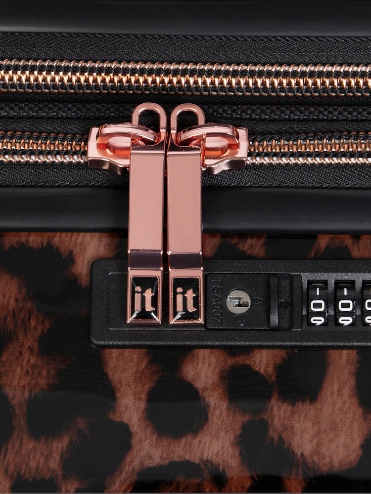 IT Luggage Brown Indulging Leopard Print Medium Suitcase - Image 8 of 8