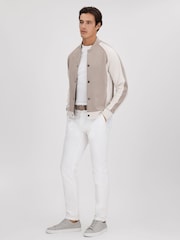 Reiss Light Grey Luca Grained Leather Trainers - Image 2 of 5