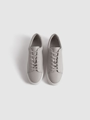 Reiss Light Grey Luca Grained Leather Trainers - Image 3 of 5