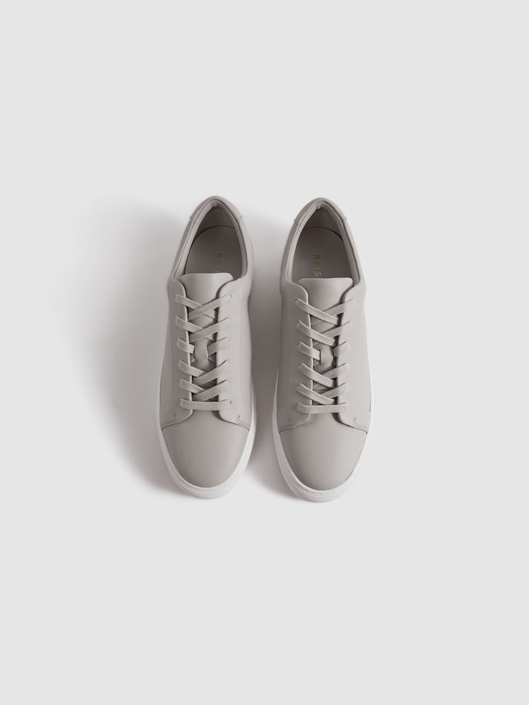 Reiss Light Grey Luca Grained Leather Trainers - Image 3 of 5