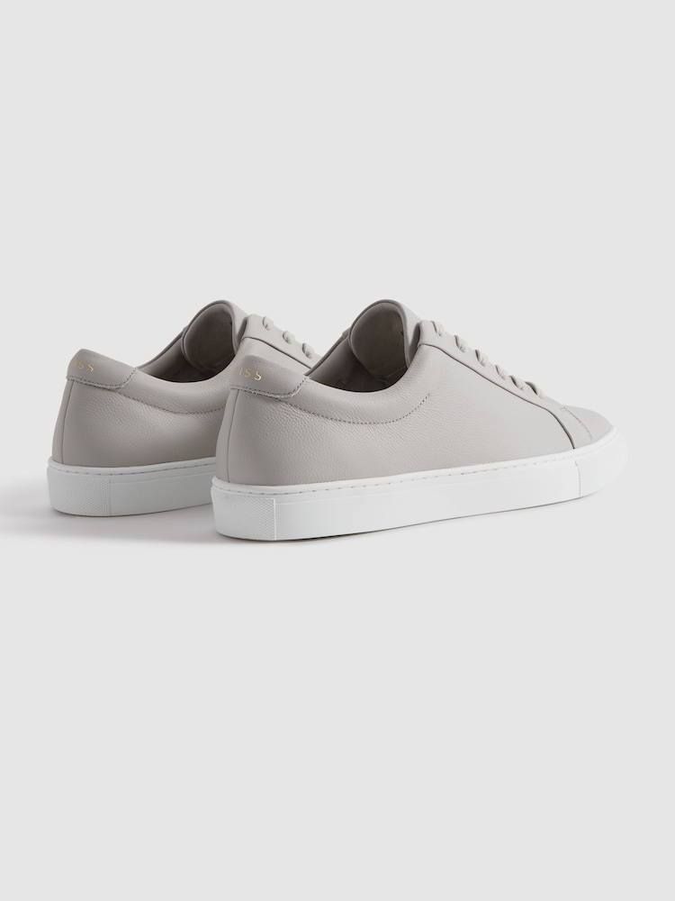 Reiss Light Grey Luca Grained Leather Trainers - Image 4 of 5