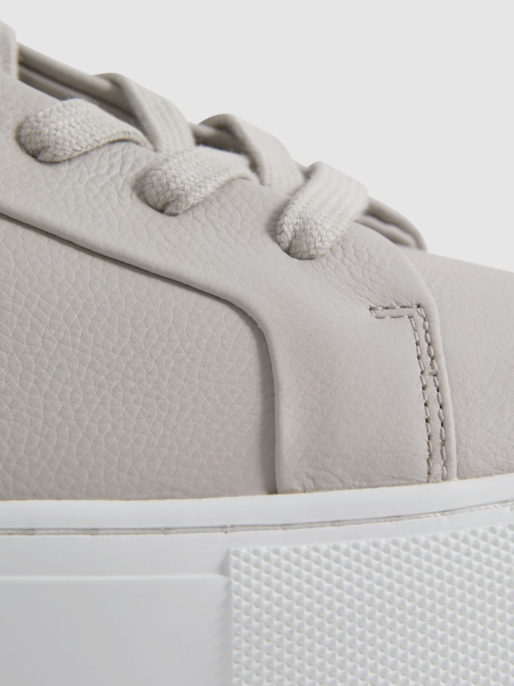 Reiss Light Grey Luca Grained Leather Trainers - Image 5 of 5