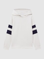 Reiss Neutral/Navy Dee Cotton Blend Striped Hoodie - Image 2 of 5