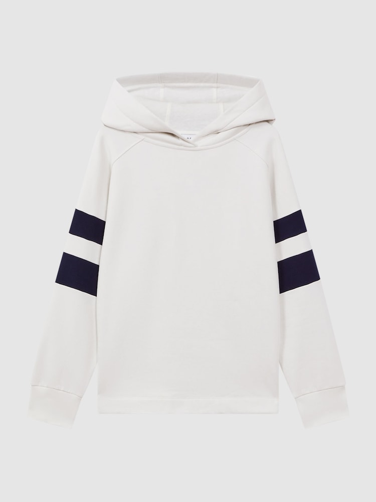 Reiss Neutral/Navy Dee Cotton Blend Striped Hoodie - Image 2 of 5