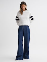 Reiss Neutral/Navy Dee Cotton Blend Striped Hoodie - Image 3 of 5