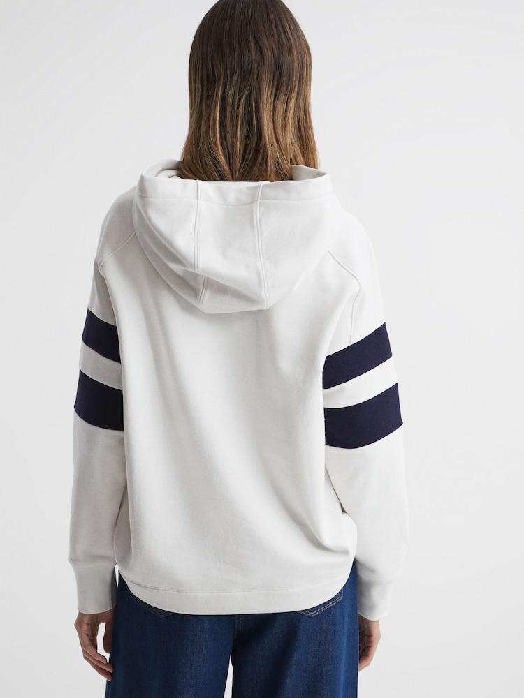 Reiss Neutral/Navy Dee Cotton Blend Striped Hoodie - Image 5 of 5