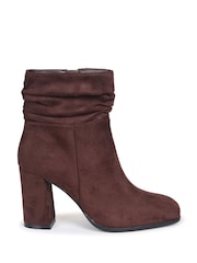 Linzi Brown Luanna Faux Fur Suede Ruched Square Toe Block Heel Boots - Image 2 of 4