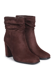 Linzi Brown Luanna Faux Fur Suede Ruched Square Toe Block Heel Boots - Image 3 of 4