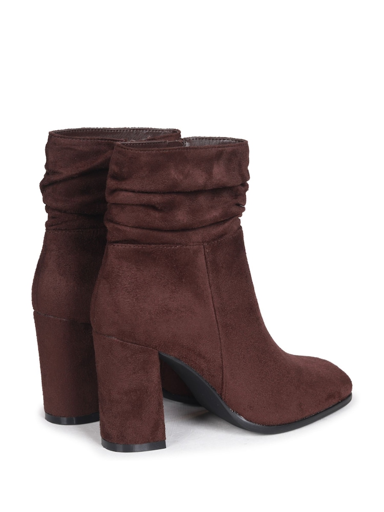 Linzi Brown Luanna Faux Fur Suede Ruched Square Toe Block Heel Boots - Image 4 of 4 Linzi Brown Luanna Faux Fur Suede Ruched Square Toe Block Heel Boots - Image 4 of 4