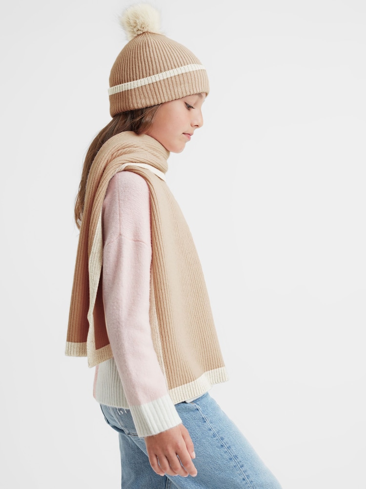 Reiss Camel Harper Wool Ribbed Scarf - Image 2 of 5