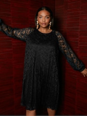 Live Unlimited Black Relaxed Curve Lace Pleated Dress - Image 1 of 5