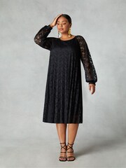 Live Unlimited Black Relaxed Curve Lace Pleated Dress - Image 2 of 5