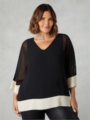 Live Unlimited Black Chiffon Contrast Hem Overlay Top - Image 2 of 4