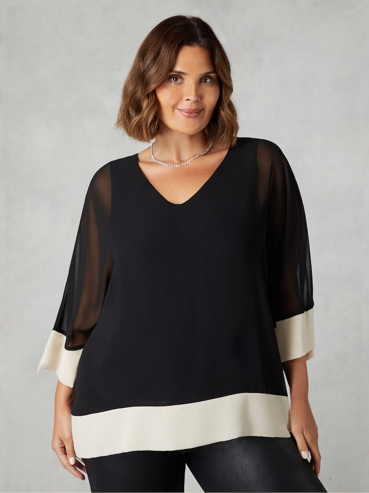 Live Unlimited Black Chiffon Contrast Hem Overlay Top - Image 2 of 4