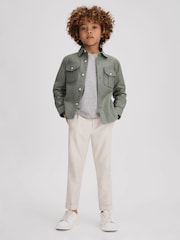 Reiss Pistachio Thomas 3-9 yrs Brushed Cotton Patch Pocket Overshirt - Image 1 of 4