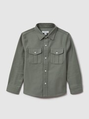 Reiss Pistachio Thomas 3-9 yrs Brushed Cotton Patch Pocket Overshirt - Image 2 of 4