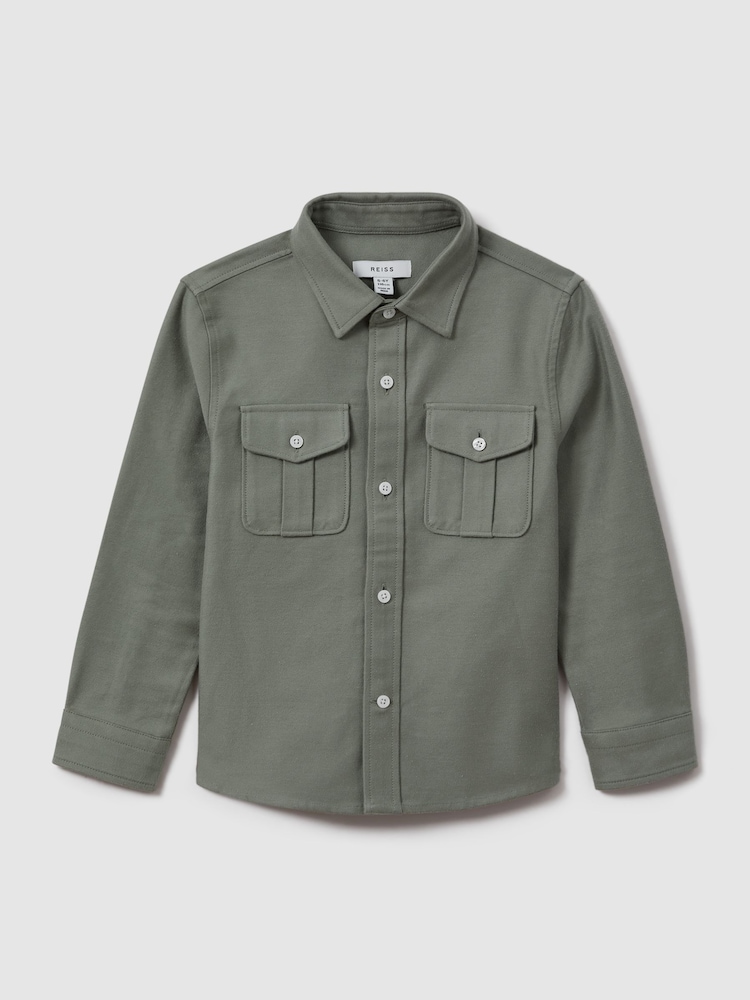Reiss Pistachio Thomas 3-9 yrs Brushed Cotton Patch Pocket Overshirt - Image 2 of 4
