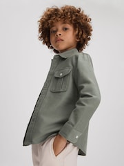 Reiss Pistachio Thomas 3-9 yrs Brushed Cotton Patch Pocket Overshirt - Image 3 of 4