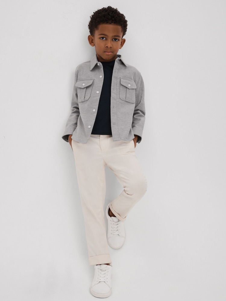 Reiss Soft Grey Thomas 3-9 yrs Brushed Cotton Patch Pocket Overshirt - Image 1 of 4