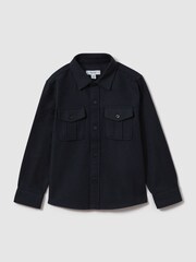 Reiss Navy Thomas 3-9 yrs Brushed Cotton Patch Pocket Overshirt - Image 2 of 4