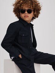 Reiss Navy Thomas 3-9 yrs Brushed Cotton Patch Pocket Overshirt - Image 3 of 4