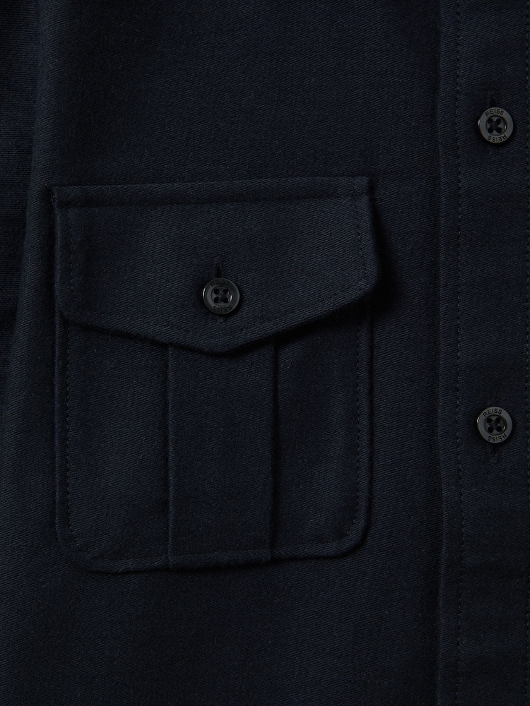 Reiss Navy Thomas 3-9 yrs Brushed Cotton Patch Pocket Overshirt - Image 4 of 4