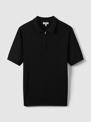 Reiss Black/Gunmetal Maxwell Merino Wool Half-Zip Polo Shirt - Image 2 of 6