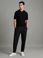 Reiss Black/Gunmetal Maxwell Merino Wool Half-Zip Polo Shirt - Image 3 of 6