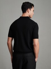 Reiss Black/Gunmetal Maxwell Merino Wool Half-Zip Polo Shirt - Image 4 of 6