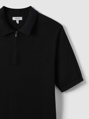 Reiss Black/Gunmetal Maxwell Merino Wool Half-Zip Polo Shirt - Image 5 of 6