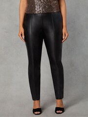 Live Unlimited Black Curve Petite Faux Leather Straight Leg Trousers - Image 1 of 4