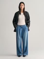 GANT Blue Relaxed Fit Wide Leg Belted Jeans - Image 3 of 7