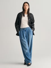 GANT Blue Relaxed Fit Wide Leg Belted Jeans - Image 4 of 7