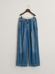 GANT Blue Relaxed Fit Wide Leg Belted Jeans - Image 7 of 7
