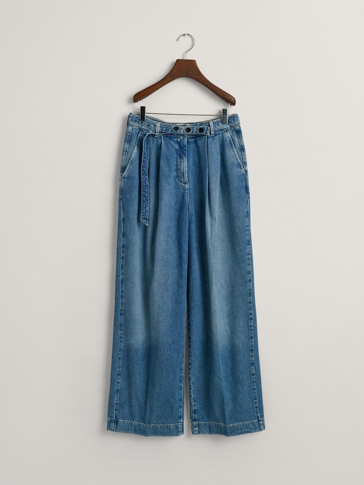 GANT Blue Relaxed Fit Wide Leg Belted Jeans - Image 7 of 7
