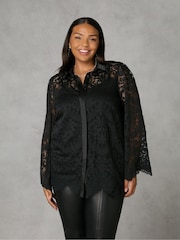 Live Unlimited Black Curve Lace Satin Contrast Shirt - Image 1 of 4
