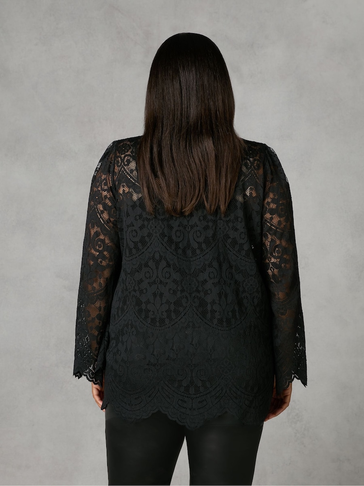 Live Unlimited Black Curve Lace Satin Contrast Shirt - Image 2 of 4