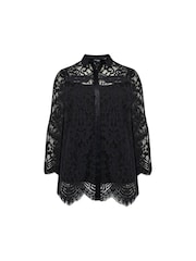 Live Unlimited Black Curve Lace Satin Contrast Shirt - Image 4 of 4