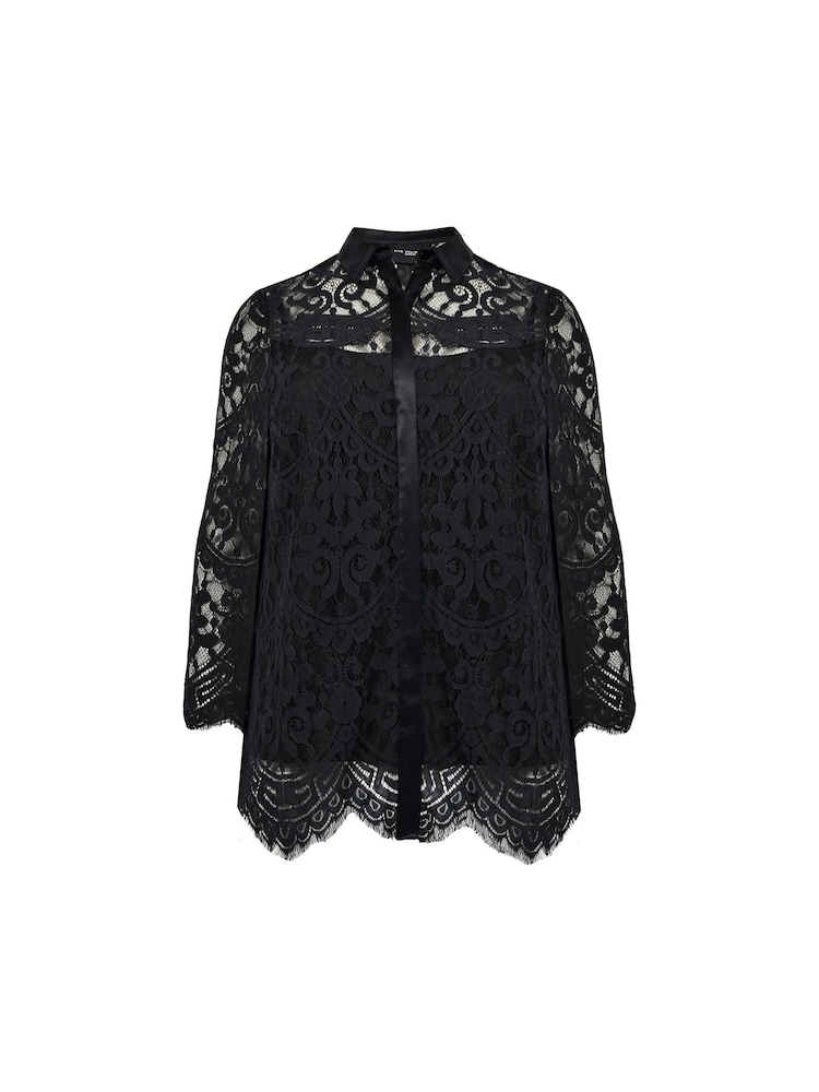 Live Unlimited Black Curve Lace Satin Contrast Shirt - Image 4 of 4