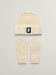 GANT Cream G Beanie and Gloves Gift Set - Image 1 of 4