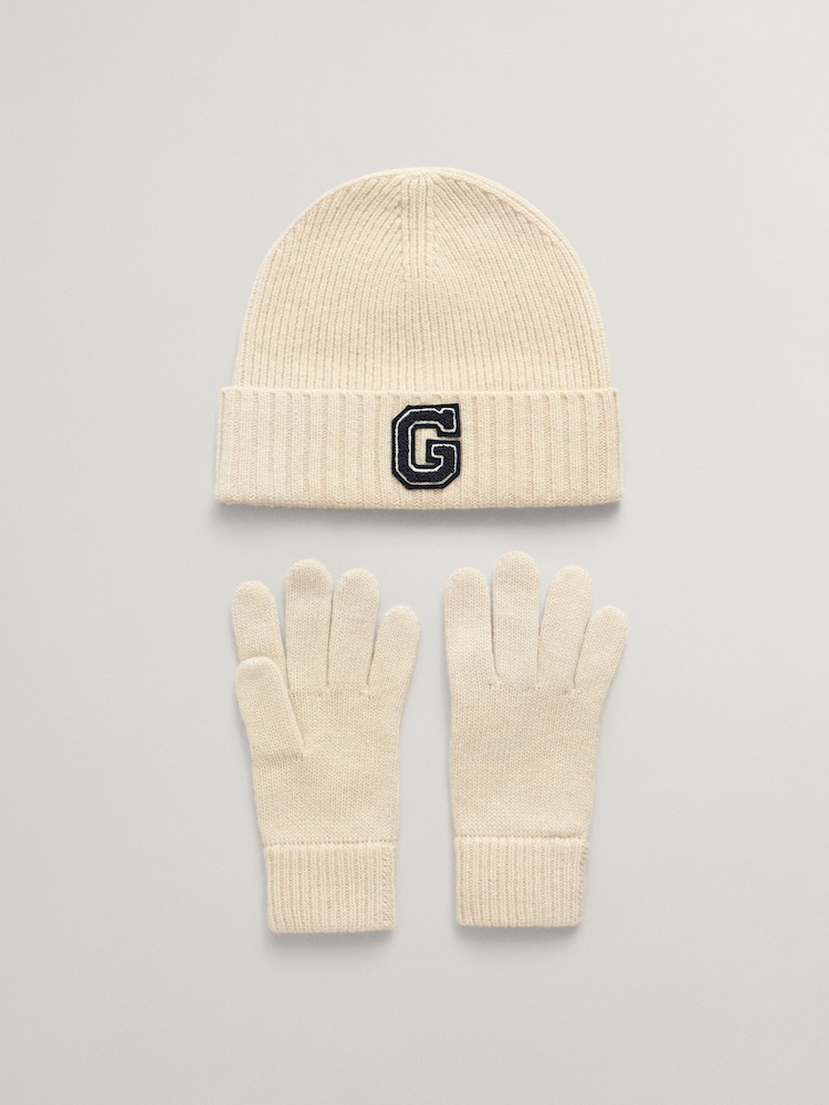 GANT Cream G Beanie and Gloves Gift Set - Image 1 of 4