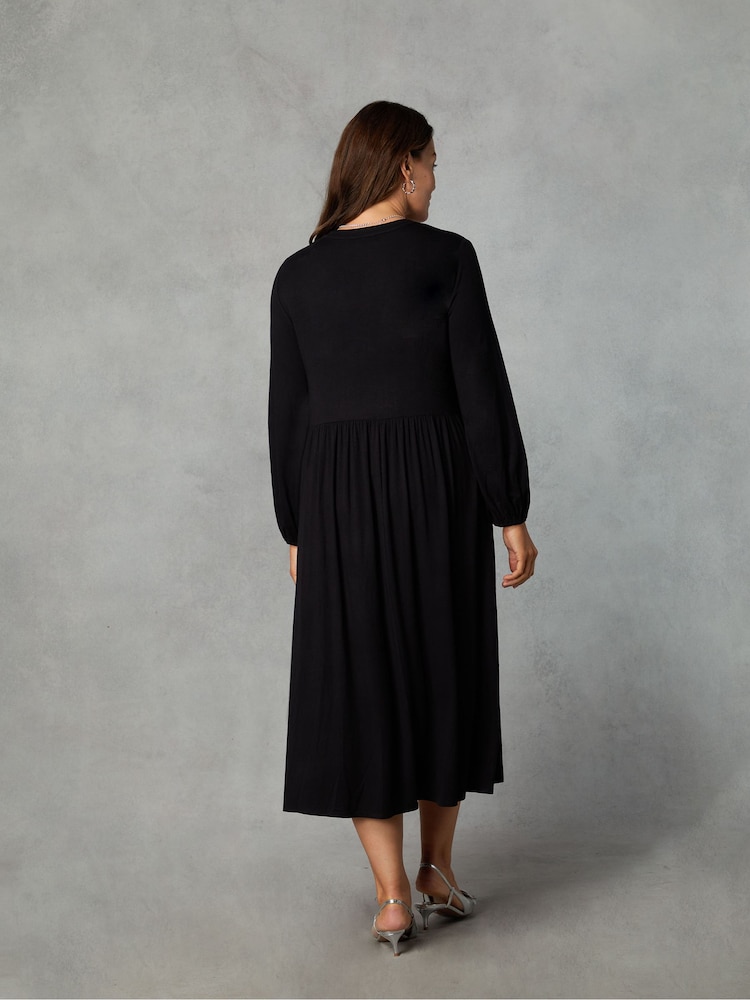 Live Unlimited Black Petite Curve Jersey Nehru Collar Relaxed Dress - Image 2 of 5